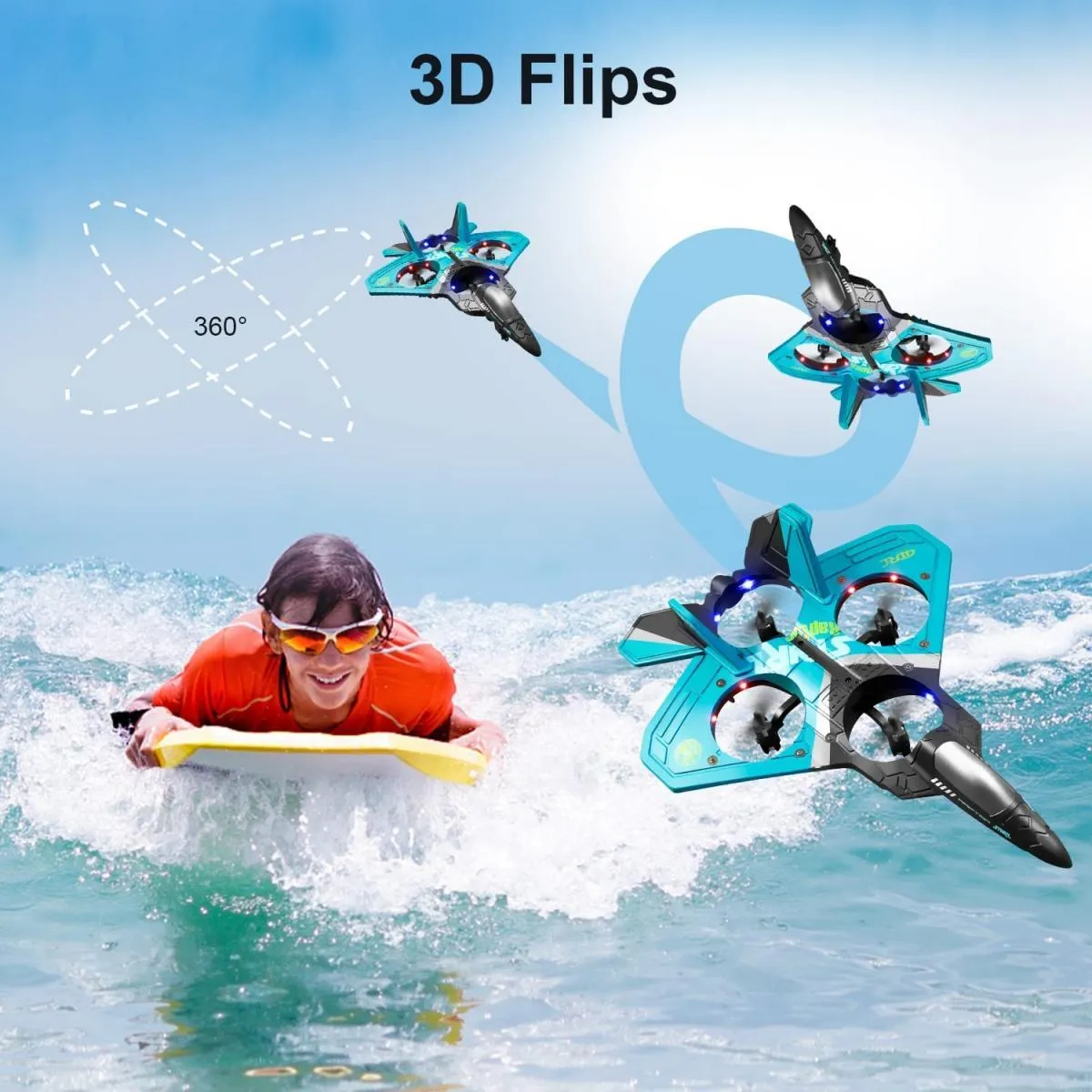 4DRC V17 Remote Control Plane RC Airplanes 2.4GHz 6CH EPP RC Plane 4 Motor RC Aircraft Toys for Adult Kids with Function Gravity Sensing Stunt Roll Cool Light RC Planes Airplanes