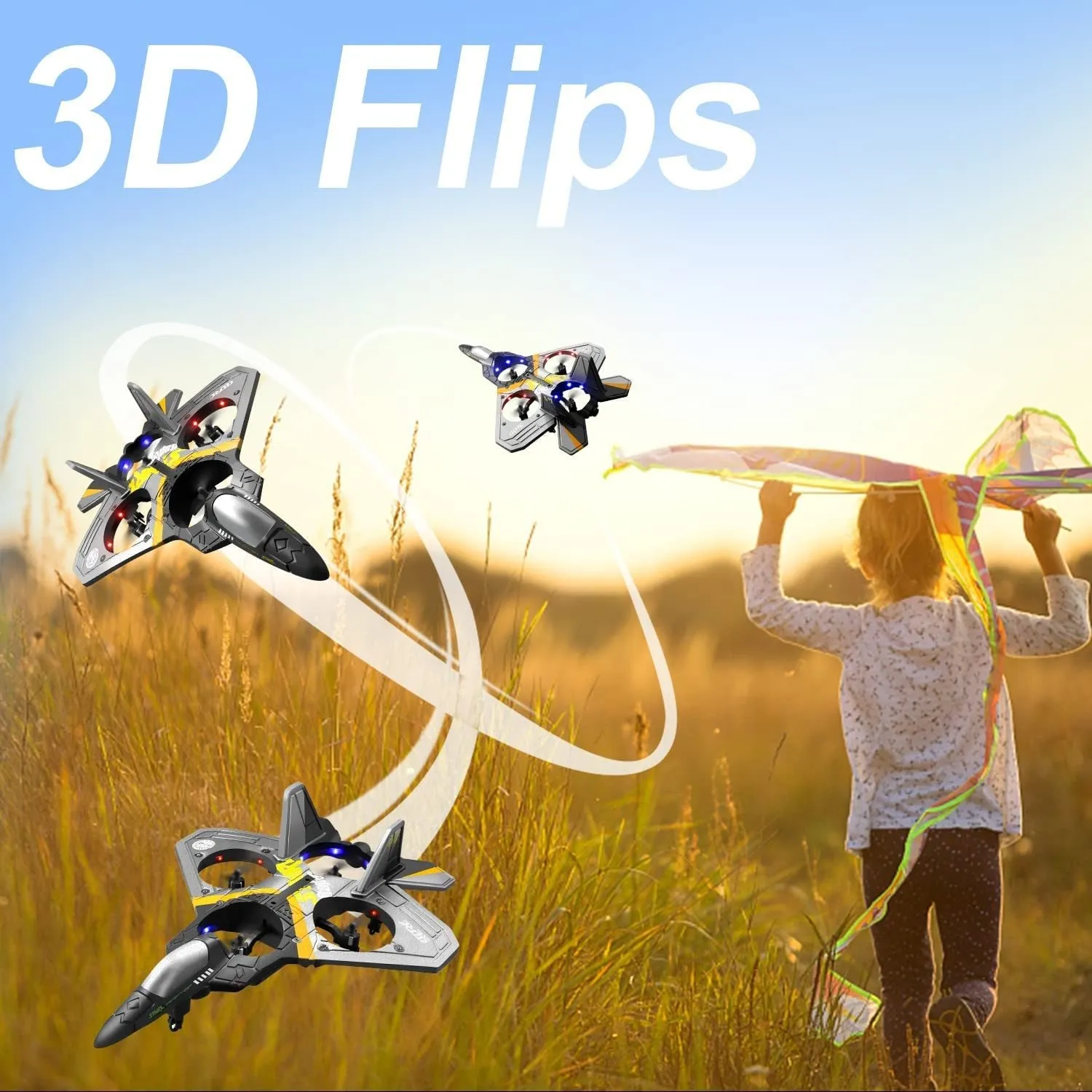 4DRC V17 Remote Control Plane RC Airplanes 2.4GHz 6CH EPP RC Plane 4 Motor RC Aircraft Toys for Adult Kids with Function Gravity Sensing Stunt Roll Cool Light RC Planes Airplanes