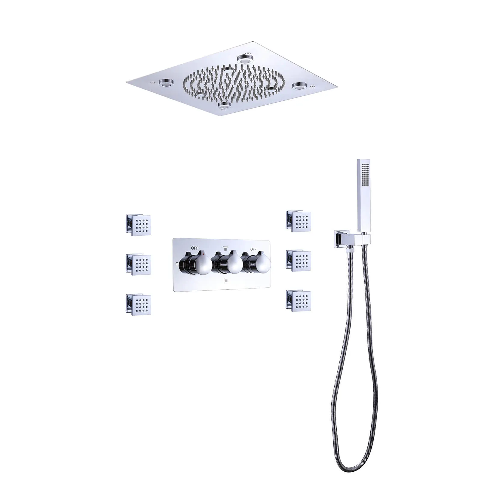 Brushed Nickel 3-Function LED Complete Shower Jet System RB0832