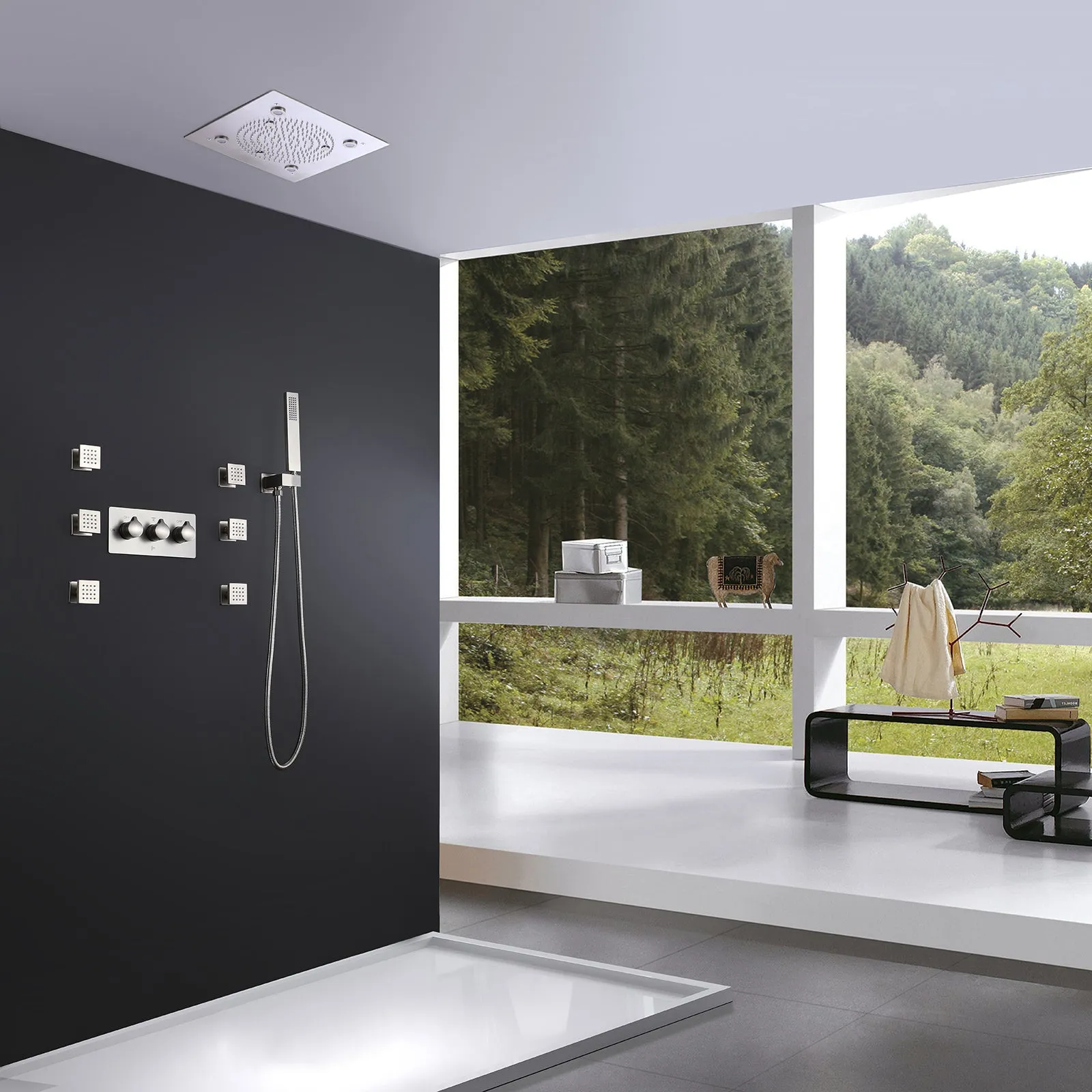 Brushed Nickel 3-Function LED Complete Shower Jet System RB0832