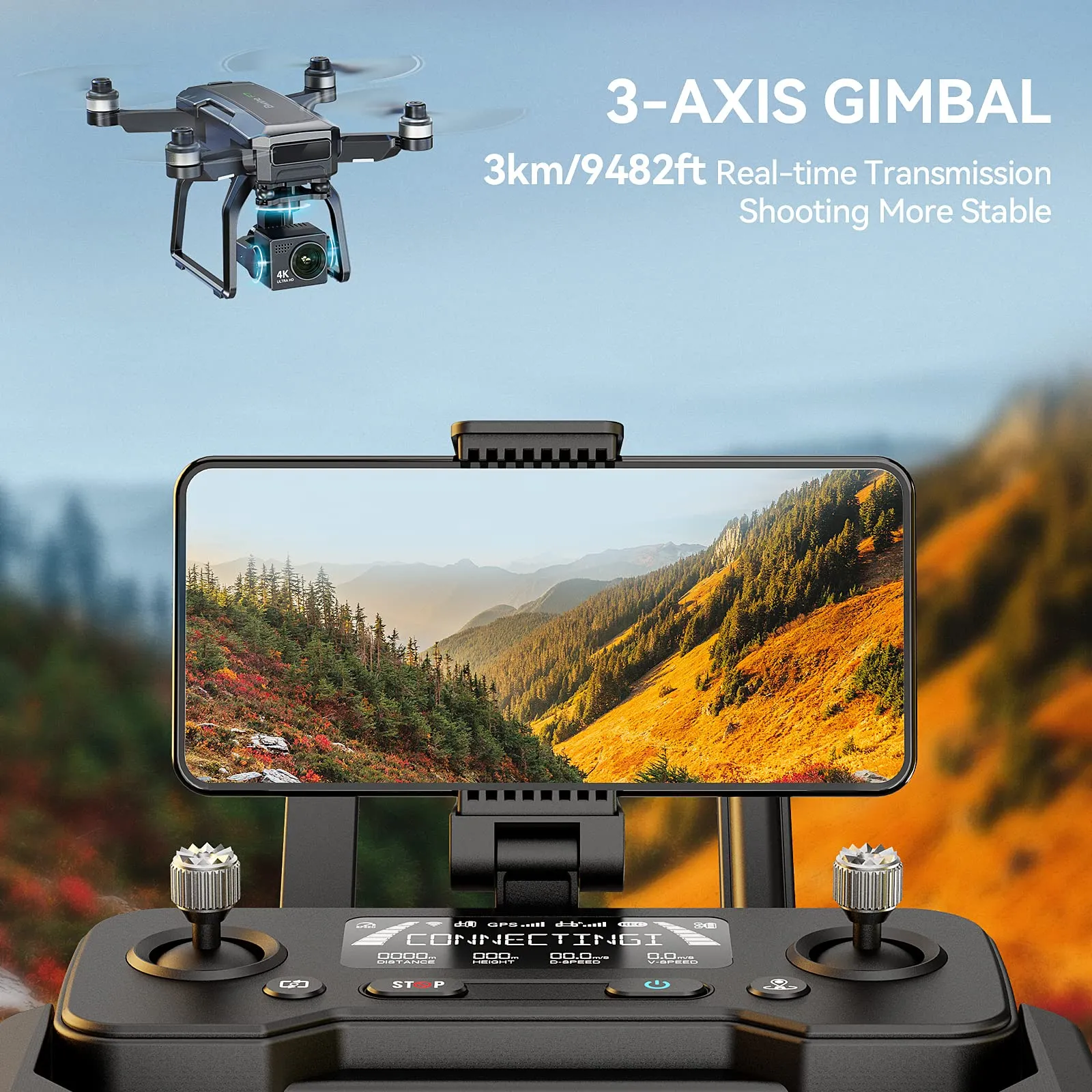 Bwine F7 GPS Drones with Camera for Adults 4K Night Vision, 3-Aix Gimbal, 2Mile Long Range, 75Mins Flight Time Professional Drone with 3 Battery, Auto Return Follow Me Fly Around Beginner Mode for Kid