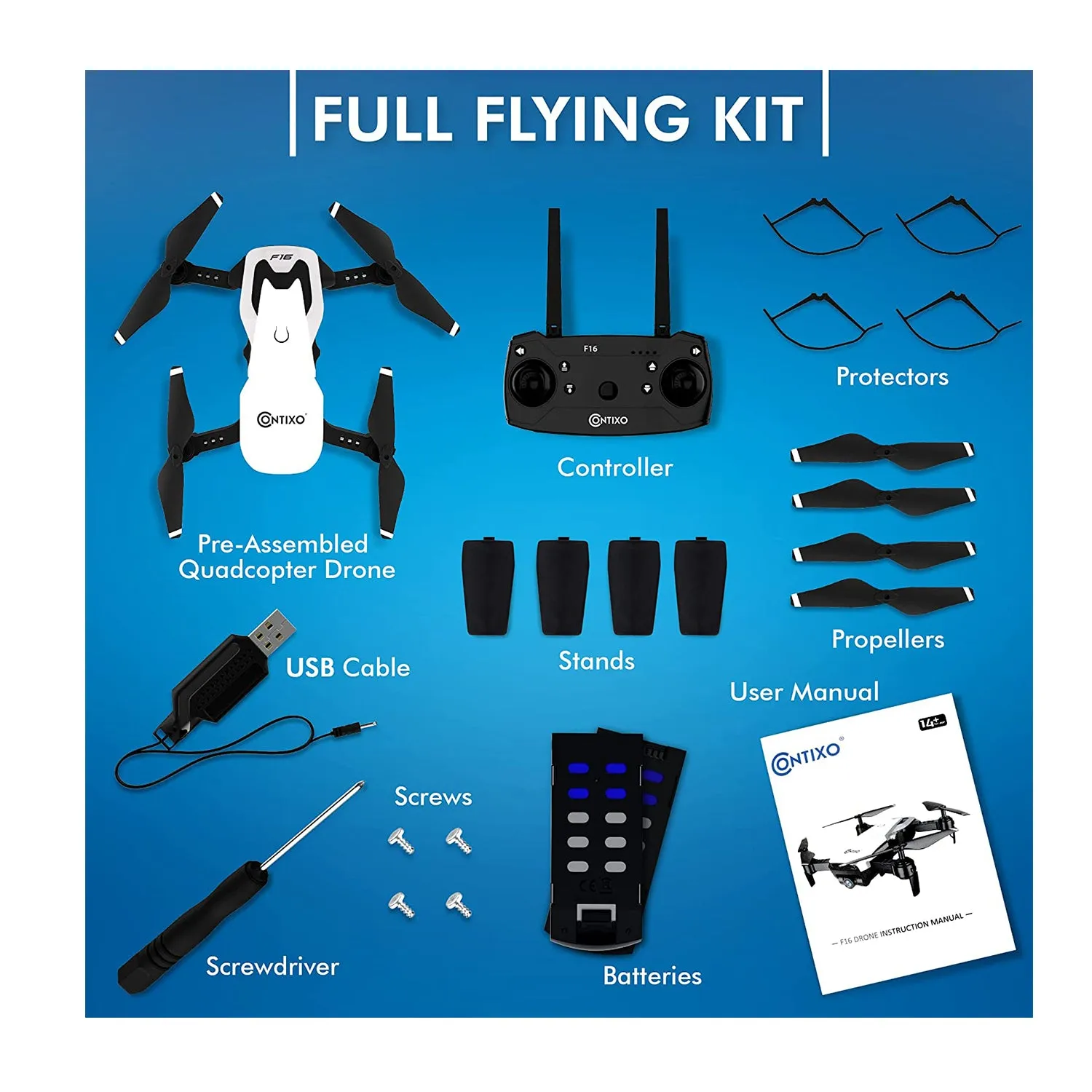 Contixo Arctic F16 FPV Stunt Drone - Includes 2 Batteries for Beginners (Old Model)