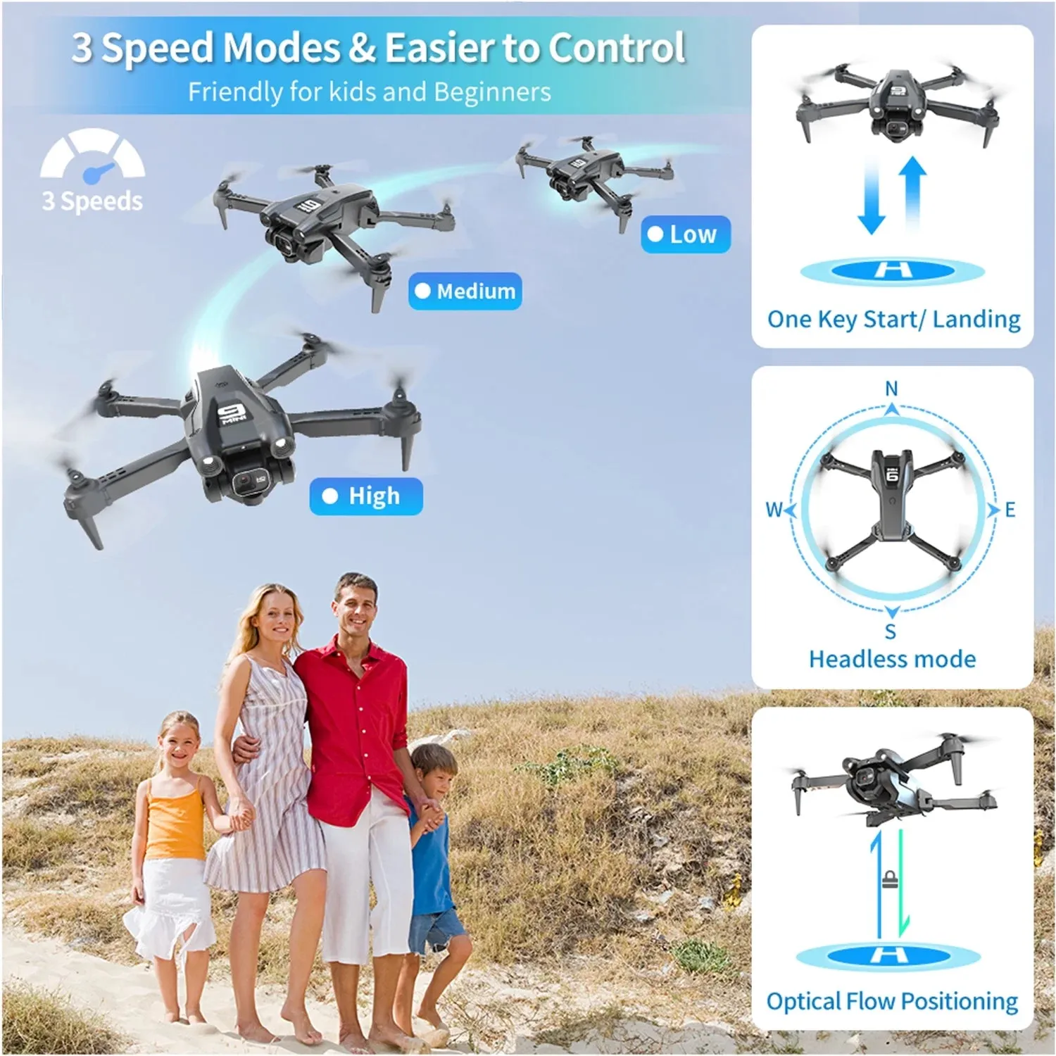 Foldable Drone, 1080P HD FPV Camera Wifi RC Quadcopter, 360° Flip, Waypoint Flight, for Kids Adult and Beginners Black，2 Batteries