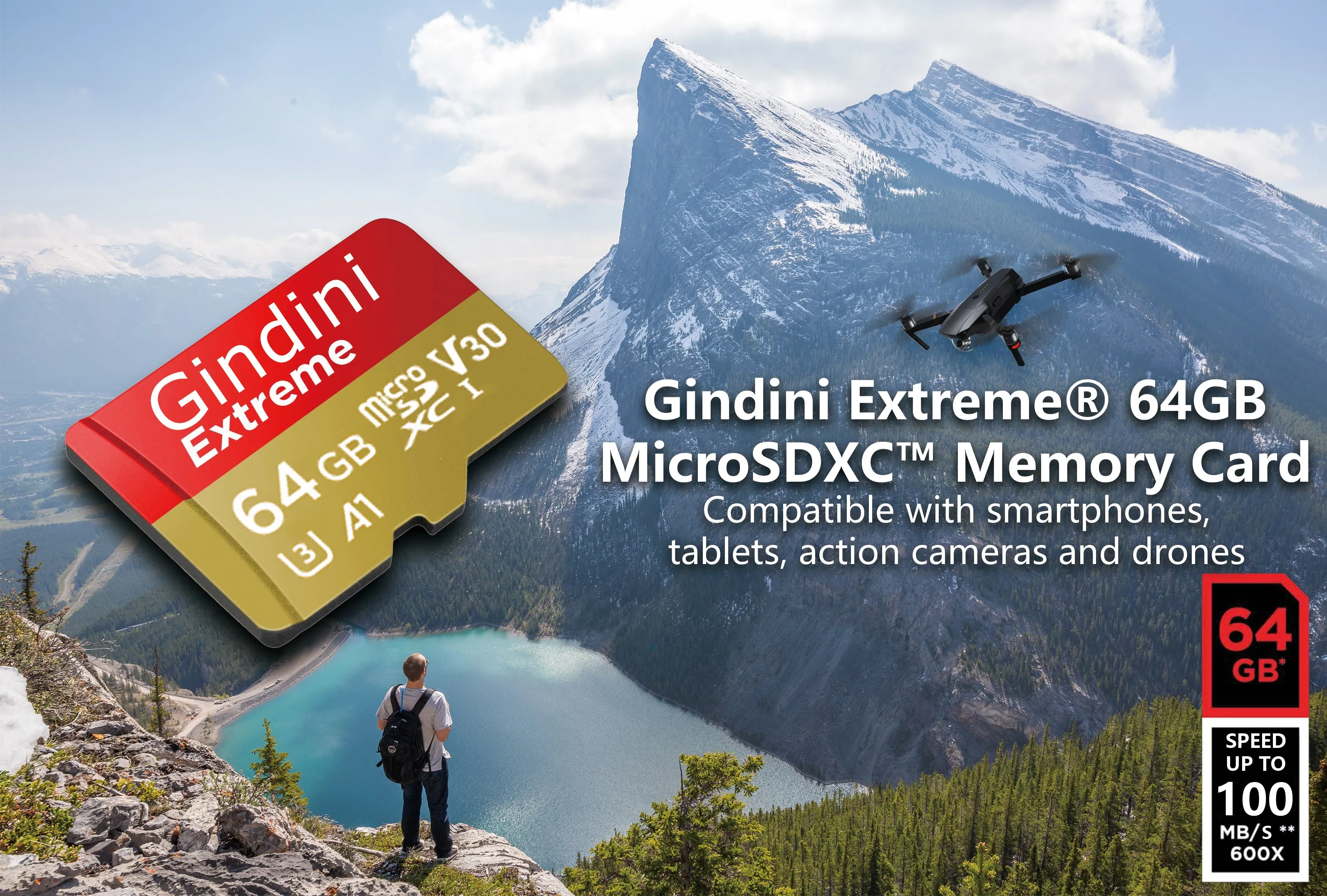 Gindini Extreme 64GB 100MB/s U3 A1 UHS-I 4K Ultra HD MicroSDXC