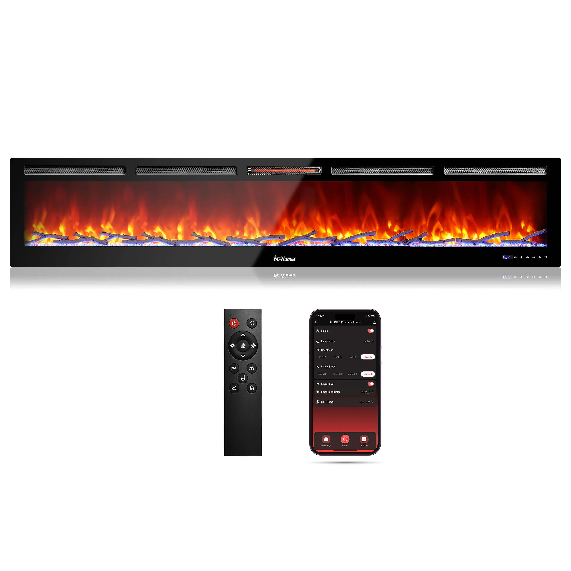 In Flames INF98W-3D WiFi Smart Wall Mounted Electric Fireplace - Tempered Glass