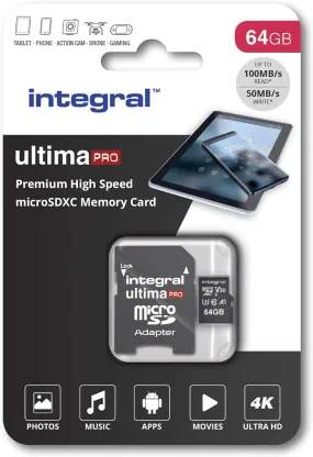 Integral 64GB Micro SD Card 4K Ultra-HD Video Premium High Speed Memory Microsdxc Up To 100MB/S V30 UHS-I U3 A1 C10