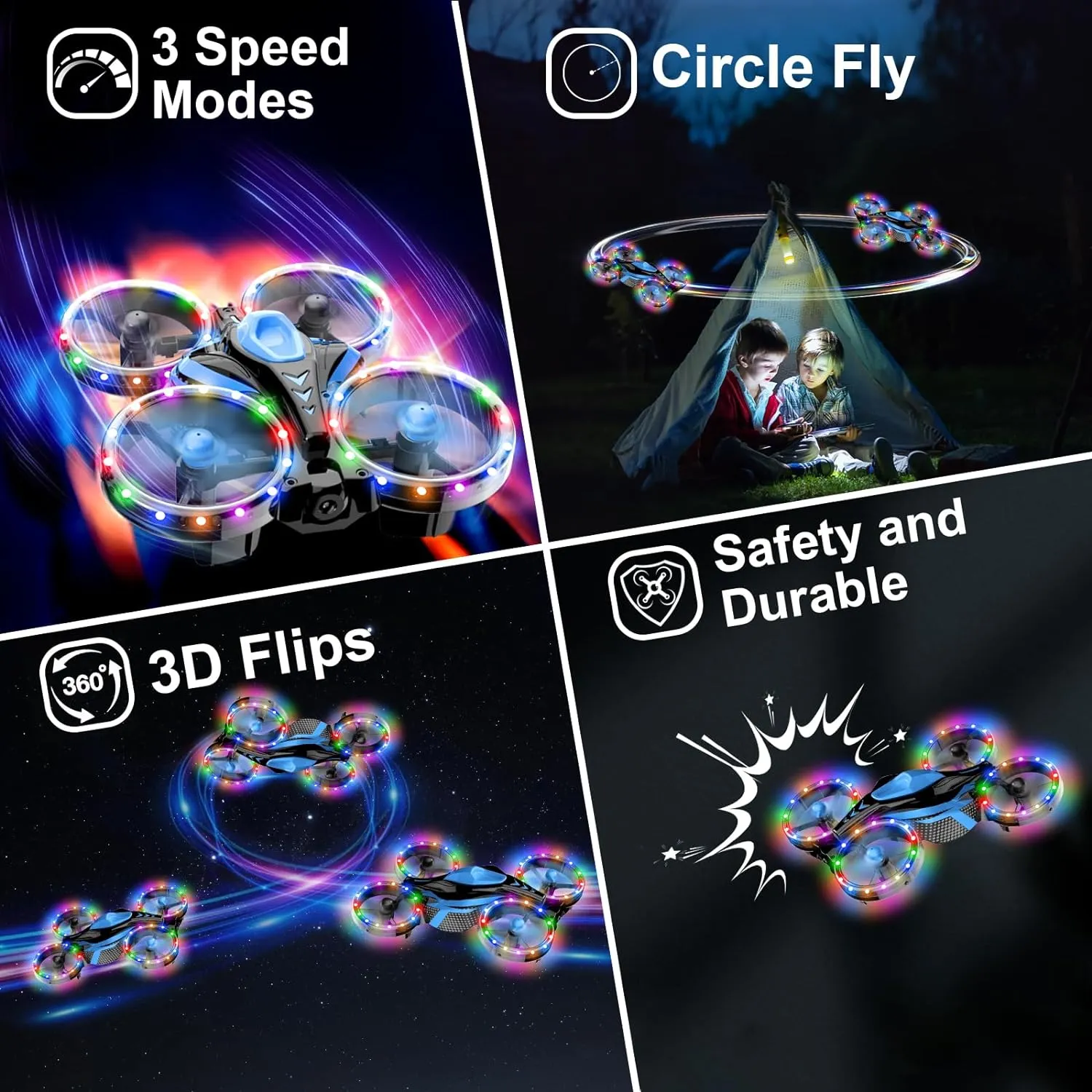 ITEM# 0204   Drones - Toys for Boys And Girls Dual Mode for Land and Fly Match LED Flash Lights wheels with 12 Scene Modes (Watch Video)