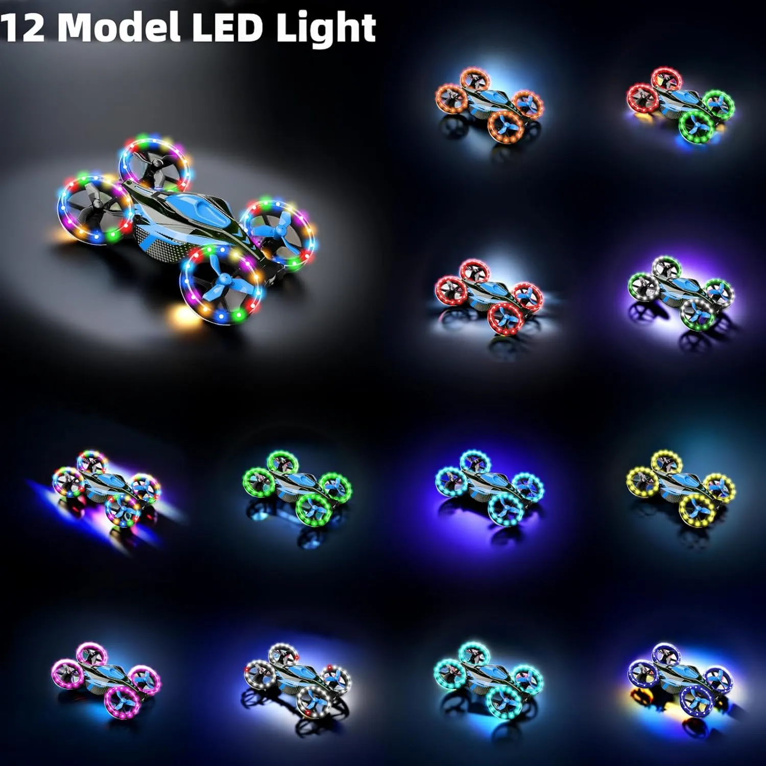 ITEM# 0204   Drones - Toys for Boys And Girls Dual Mode for Land and Fly Match LED Flash Lights wheels with 12 Scene Modes (Watch Video)