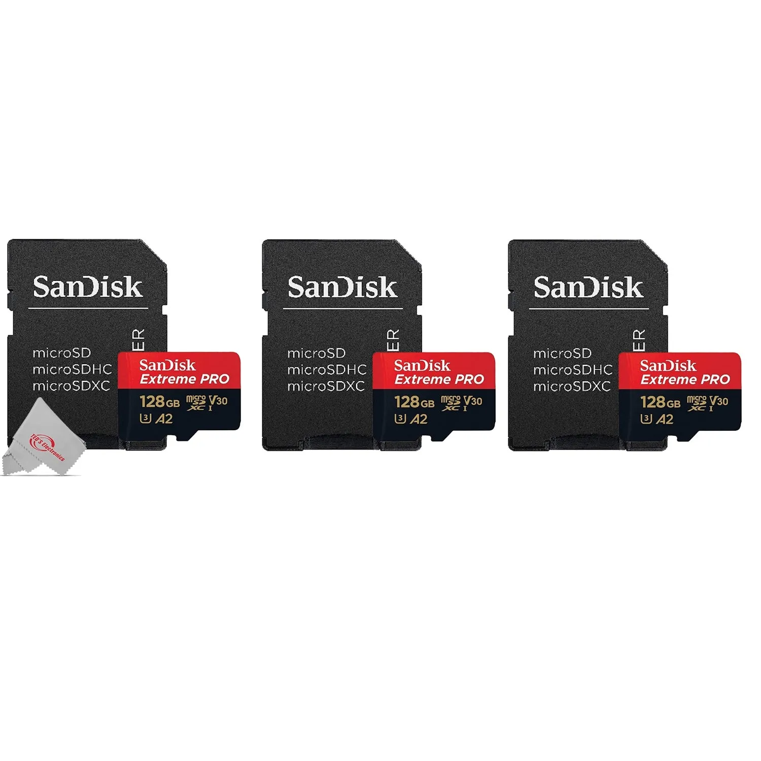 SanDisk Extreme Pro Memory Card 128GB Micro SDXC UHS-I U3 A2 V30 Micro SD Card with Adapter x3