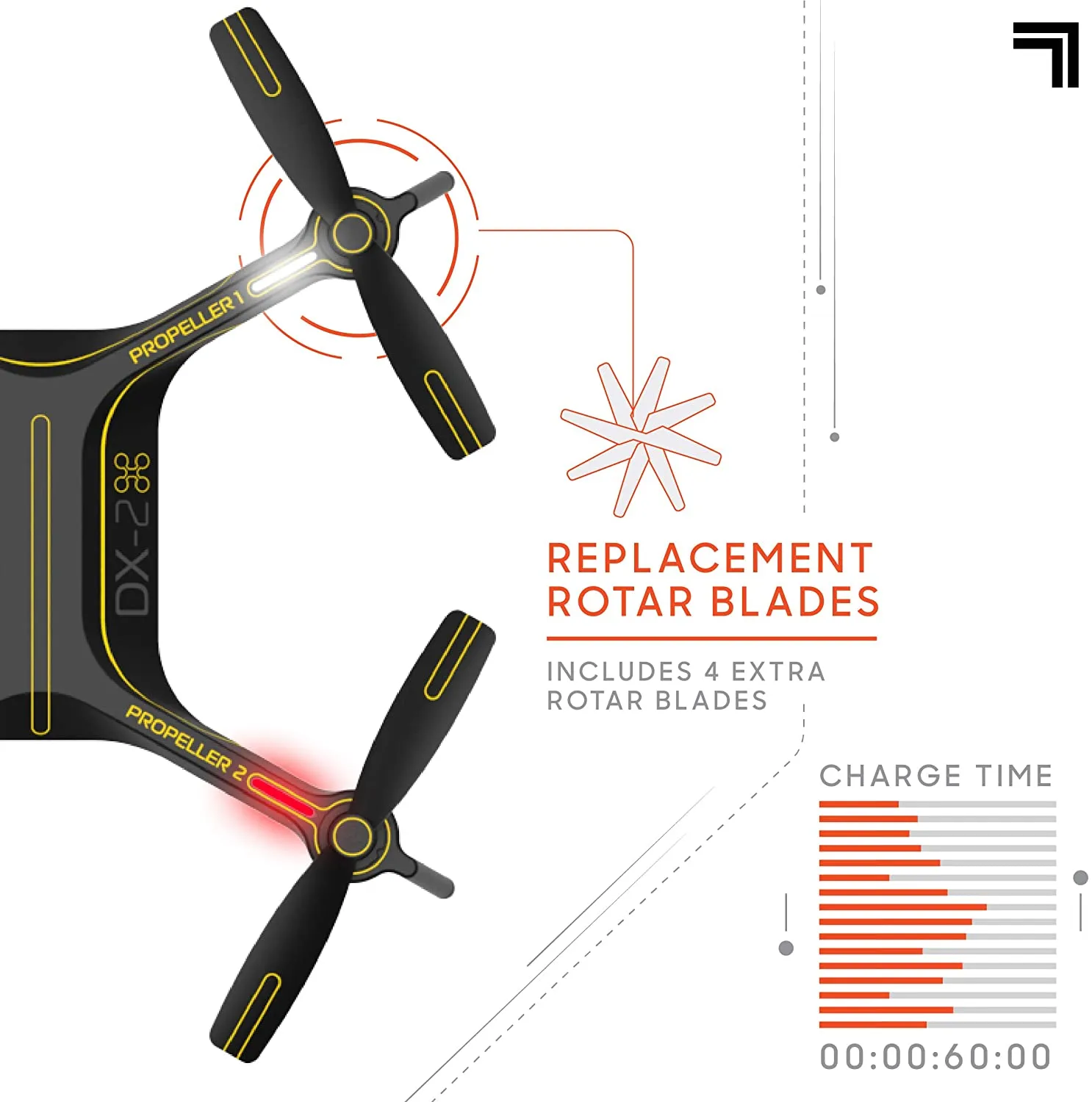 SHARPER IMAGE Stunt Drone, 2.4GHz RC DX-2 Stunt Drone, Mini Remote Controlled Quadcopter with Assisted Landing, Wireless and Rechargeable