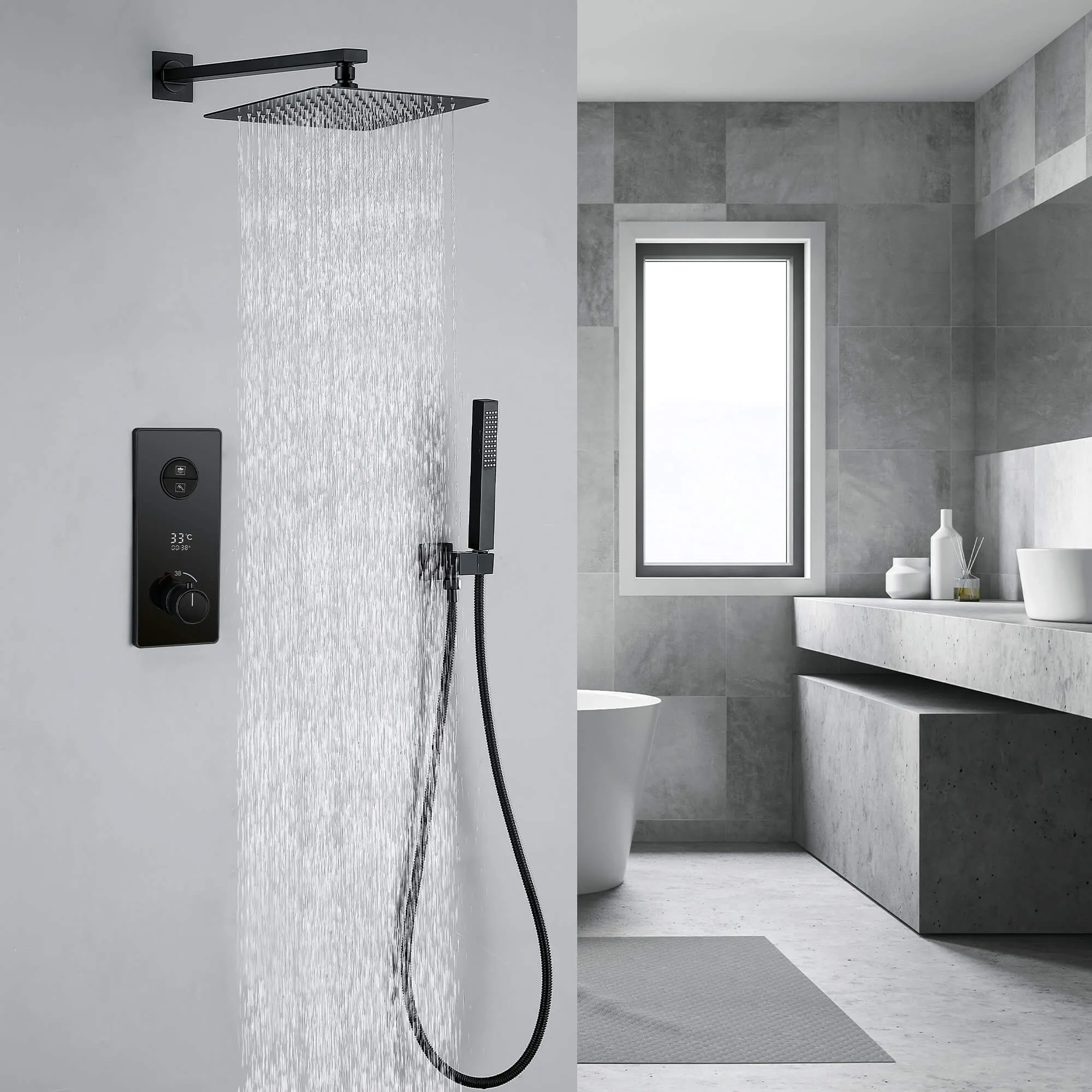 Smart Digital Display Panel Thermostatic Shower System Modern Bathroom RB1246