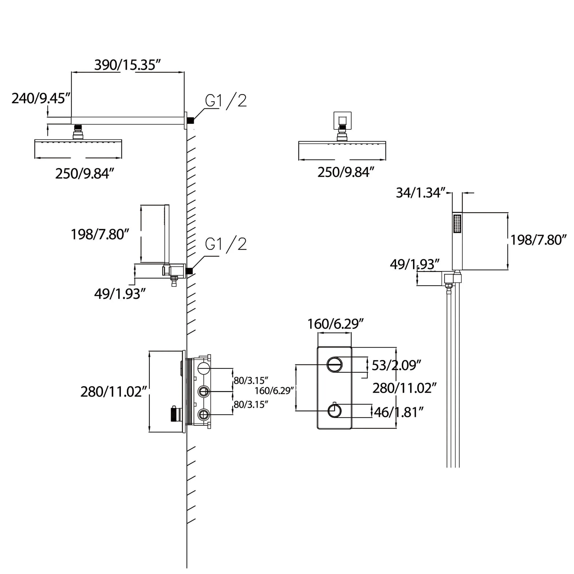 Smart Digital Display Panel Thermostatic Shower System Modern Bathroom RB1246